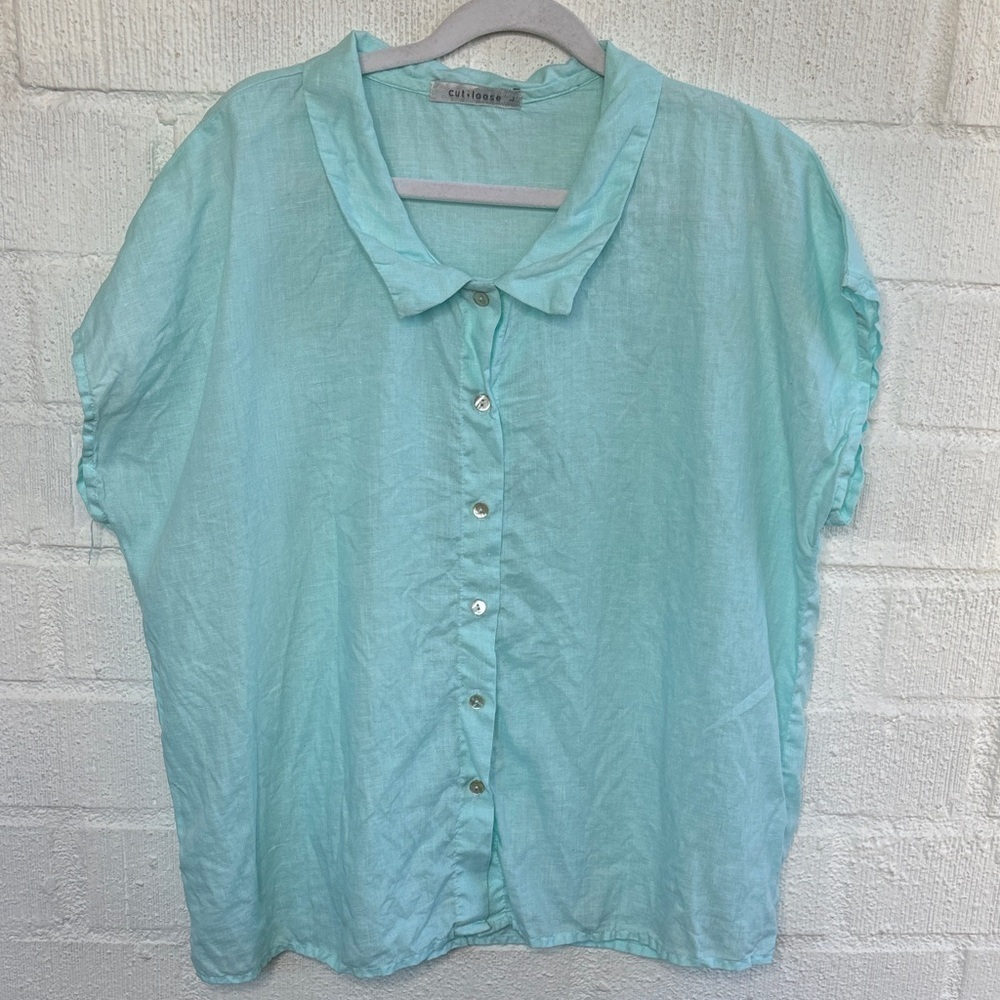 Cut Loose Linen Button Down Light Boxy Blouse sz L Made in U.S.A.